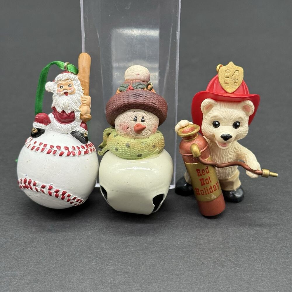 Vintage Lot 1998-2002 Holiday Christmas Snowman Ornaments Bell Resin